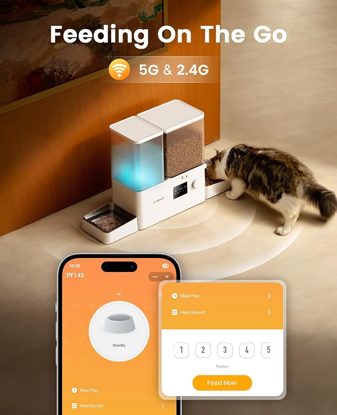 oneisall WiFi Automatic Cat Feeder and Water Dispenser, 2-in-1 Timed Cat Feeder and Gravity-Fed Water System, 36Cups/8.5L Large Capacity Pet Feeder, Easy-Clean Dry Food Dispenser with APP Control