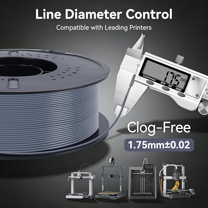Kingroon PETG 3D Printer Filament, Dimensional Accuracy +/- 0.03 mm, 1 kg Spool(2.2lbs), 1.75 mm, Gray