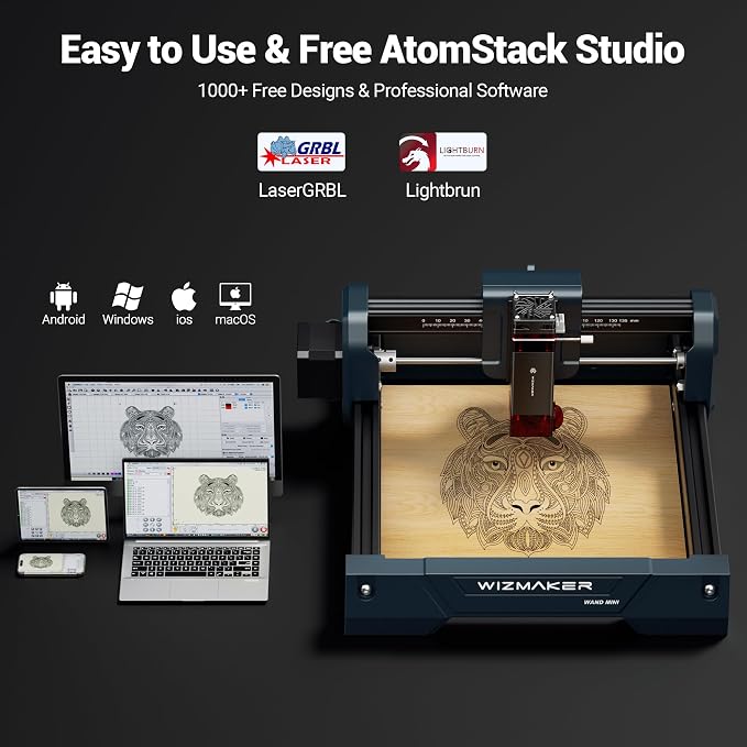 WIZMAKER Wand MINI Laser Engraver, 2500mW Laser Engraver Machine Higher Accuracy Wood Cutter and Engraving Machine with Working Area 135x145mm, 0.04mm Spot for Wood Acrylic Metal Glass