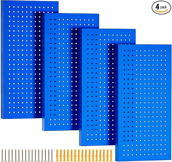 Metal Pegboard Panels, Heavy Duty Peg Boards, 24" x 12" Pegboards | 4Pack Wall Organizer, Peg Board for Walls Home, Garage Tool Storage, Office Organization, Craft Room, Kitchen