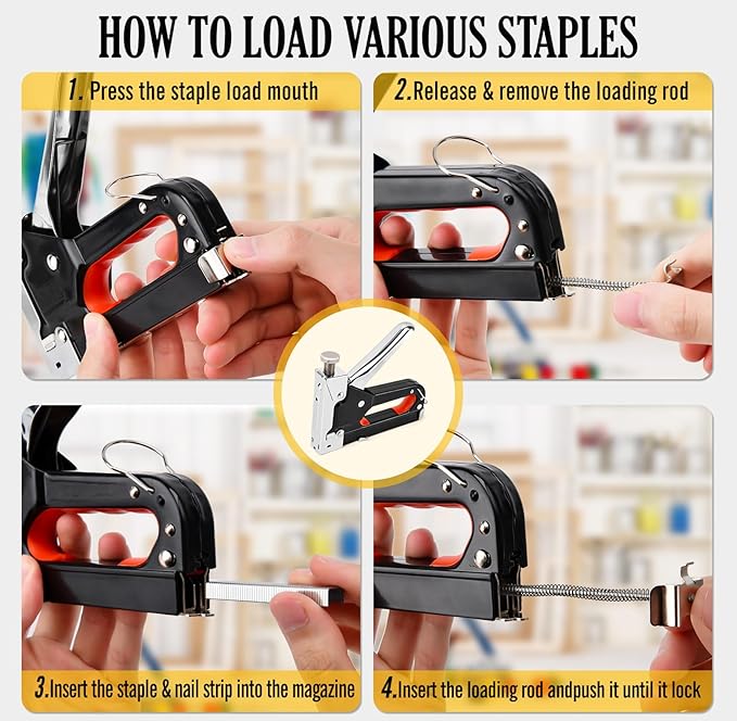 Heavy Duty Canvas Pliers and Staple Gun Kit, 4-in-1 Canvas Stretching Tools with Spring Return Handle, Staple Remover, 1000 Staples for Art Oil Painting Framing, DIY Upholstery, Picture Framing