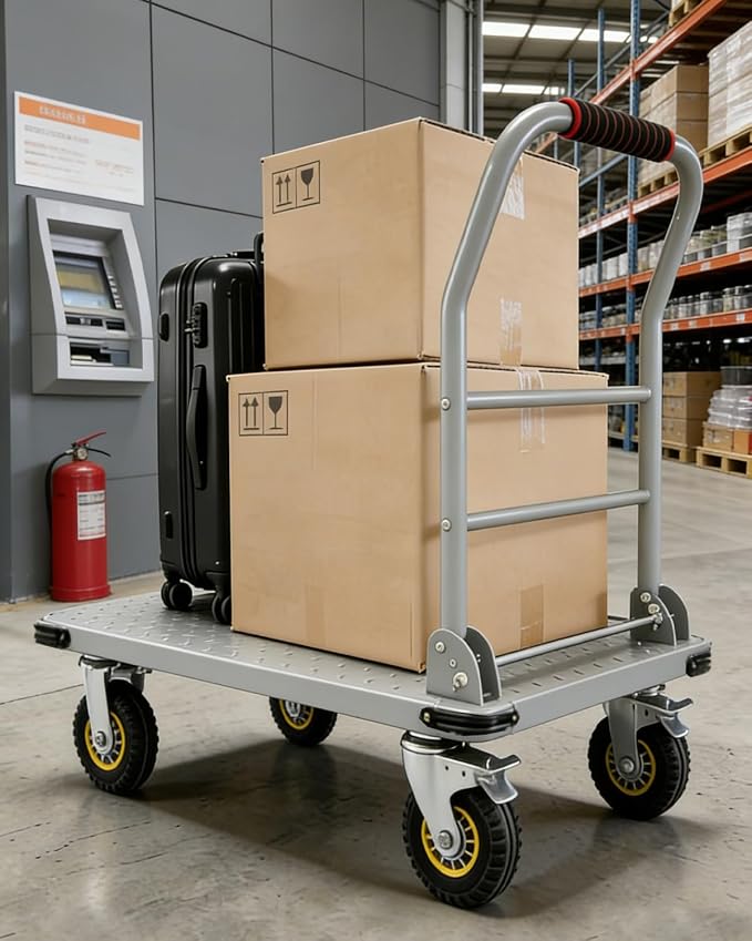 Heavy Duty Platform Truck Cart, 1800LBS Capacity Steel Flatbed Dolly, 36"x24" Large Utility Cart with 6" Swivel Wheels with Brakes, Foldable Hand Truck for Warehouse, Garage, Shipping & Moving