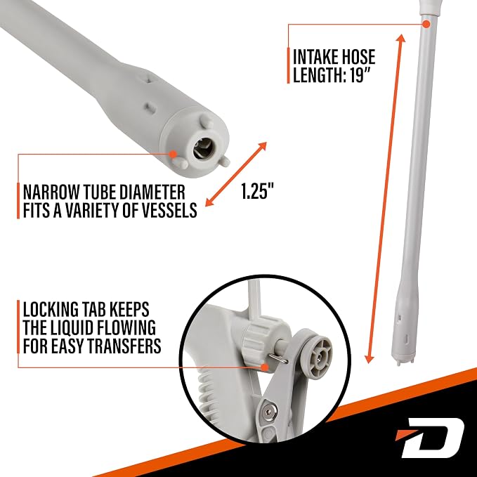 Deway Automatic Fuel Transfer Pump with Nozzle for Quick Flow Control & Stop, 51" Heavy Duty Rubber Hose, Powerful AA Battery Powered w/USB-C Option, Fits All Size Cans, Transfers at 3.8 Gal/Min