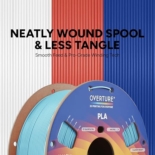 OVERTURE High Speed PLA Filament 1.75mm, Neatly Wound 3D Printer Filament 1kg Spool (2.2lbs) Rapid PLA, Dimensional Accuracy +/- 0.02 mm, Fit Most FDM 3D Printers (Light Blue)
