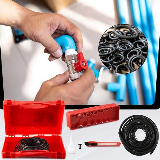 Nuanchu Buna-N O Ring Splicing Kit 70a Nitrile Rubber O Ring Cord Kit with 9 Sizes Rubber Strips Cutting Block Knife Glue Clamp Gloves for Automotive Hydraulic Plumbing Scuba Repair