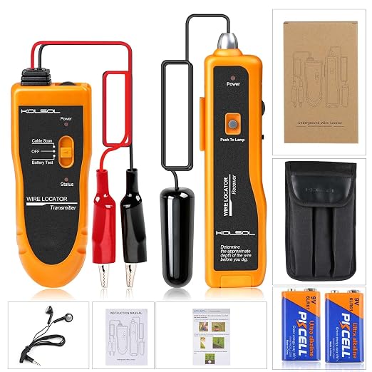 F02 Underground Cable Locator, Wire Tracer with Earphone, Cable Tester for Dog Fence Cables Irrigation Control Wires