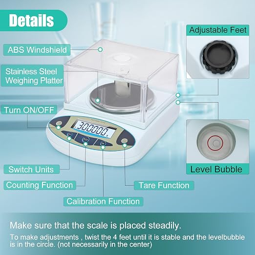 Lab Scale 3000gx0.01g,0.01g Accuracy High Precision 13 Unit Digital Analytical Balance, Electronic Laboratory Precision Gram Scale,Digital Scale with Windshield(with 500g Calibration Weight)