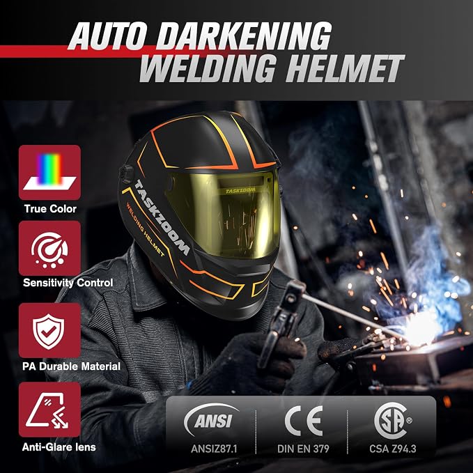 Auto Darkening Welding Helmet True Color 1/1/1/1,Large View 3.94"x3.23",Welding Hood with 4 Arc Sensors,Blue Light + UV/IR Blocking,Wide Shade 4/5-9/9-13 for TIG MIG ARC Welding,Cut and Grind