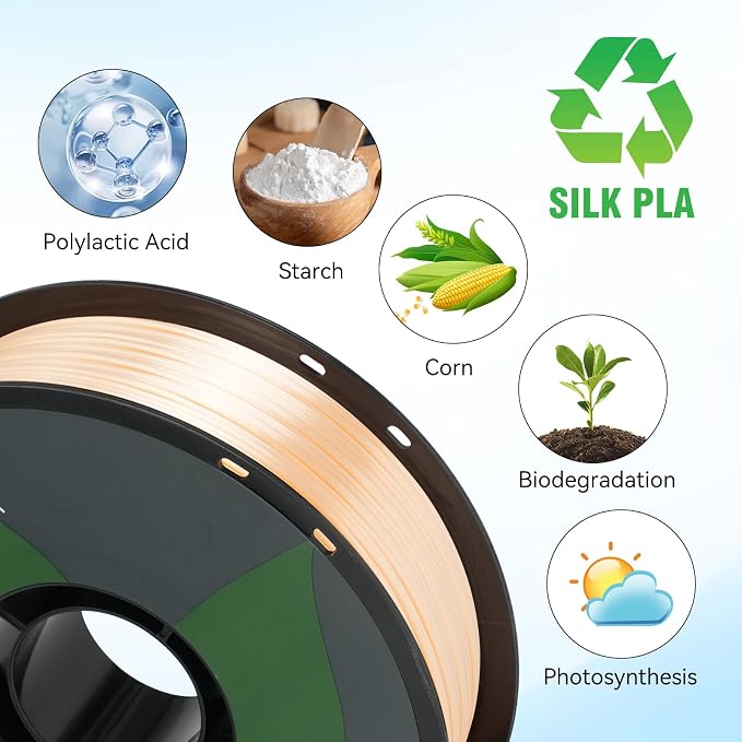 10 Roll Silk Monochrome PLA 3D Printer Filament Bundle, 1.75mm, 10-Color Set, 1KG Spool(2.2lbs), Dimensional Accuracy +/- 0.02mm