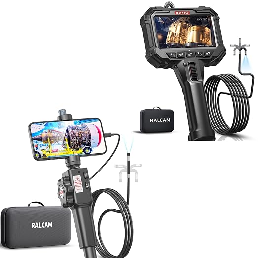Two-Way Articulating Borescope for Smartphone&iPhone + 10FT Endoscope Camera with Light 5" with 0.24in Slim Probe Video Inspection for Automotive Engine, HVAC, Mechanical, Wall
