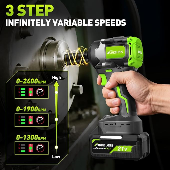 1/2 Brushless Cordless Impact Wrench Kit, Max 850Nm (630ft-Lbs) Lightweight Electric Impact Gun with Variable Speed, 1 Pack 20V 4Ah Battery, 4 Sockets for Home & DIY Project