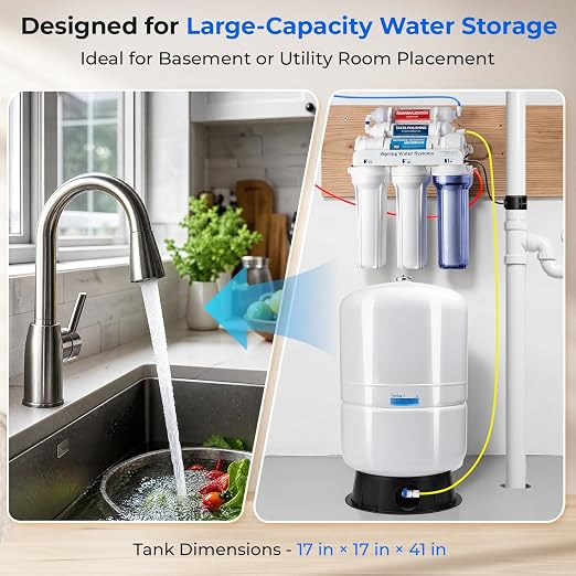 iSpring 40 Gallon RO Tank, Pre-Pressurized Water Storage Tank for Reverse Osmosis RO Systems, Metal High Capacity RO Water Tank, Includes Tank Valve & Elbow, Model: T40M
