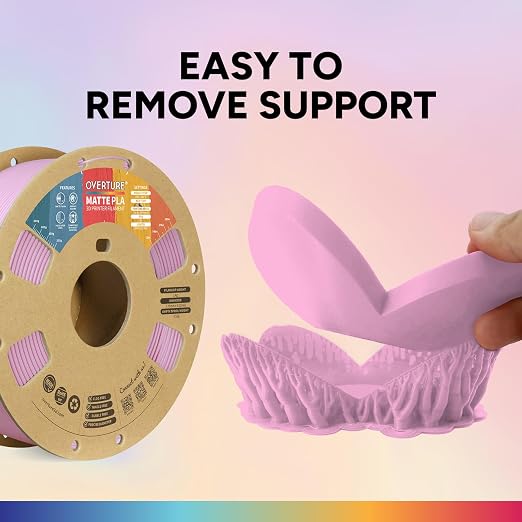 OVERTURE Matte PLA 3D Printer Filament 1.75mm, Matt Surface & Low Warping Filament 1kg Spool (2.2 lbs), Accuracy +/- 0.02 mm, Fit Most FDM Printers (Matte Pink) | Frosted Matt Finish Hides Layer Lines, 1kg Spool (2.2lbs) Cardboard Spool, Fit Most FDM P...
