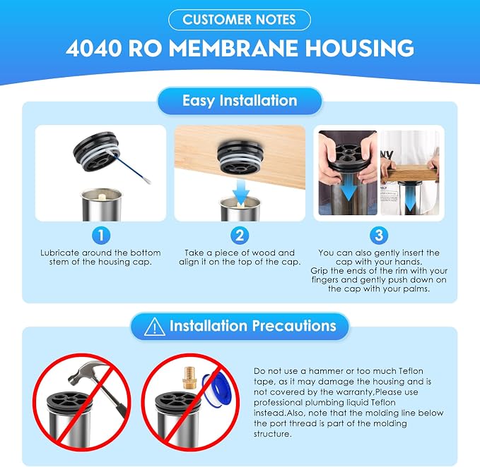 JTAPURE 4040 RO Membrane Housing, 4x40 304 Stainless Steel Commercial | 300 PSI stainless steel pressure vessel for commercial RO systems, whole house filtration, and spot-free car wash setups.