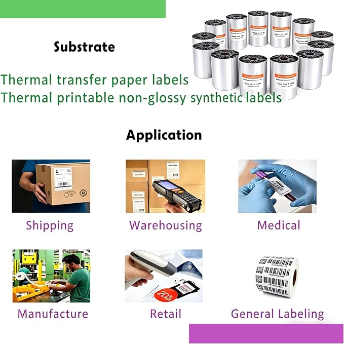 4.33" x 984' Premium Resin Enhanced Wax Ribbon110mm X 300m Thermal Transfer Wax Resin Ribbon,Barcode Thermal Label Printer Ribbon,1'' Core for Zebra, TSC, GoDex, Citizen (1 Roll)
