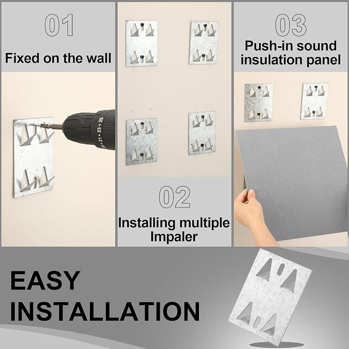 Blulu 1 Pcs Acoustic Panel Impaling Clips, 18 Gauge Galvanized Steel Sound Panel Wall Mount for Gypsum Board Plywood Masonry, Surface Mounting Impaling Clips for Acoustic Foam Panels (Silver)