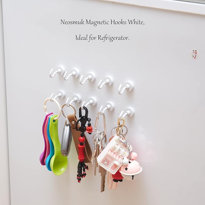 Neosmuk Magnetic Hooks, Cruise Ship Essentials, 32lb+ Heavy Duty Magnetic Hooks for Cruise Cabins, Refrigerator, Grill, Hanging, and Travel | Extra Strong Must-Haves Magnet Hook,White