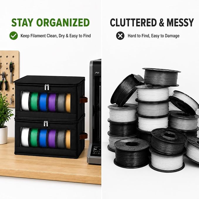 Filament Storage Box, 3D Printer Filament Storage & Filament Dry Box with Desiccants, Transparent Window, PLA/PETG Filament Spool Storage for 3D Printing 4 Packs up to 24 Rolls