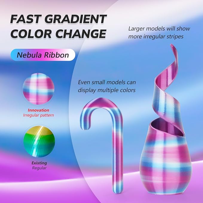 AMOLEN Silk PLA 3D Printer Filament, Shiny Multicolor Rainbow PLA Filament 1.75mm, Fast Color Change PLA 3D Printing Filament for Most FDM 3D Printer, Blue Purple White, 1kg (2.2lbs)