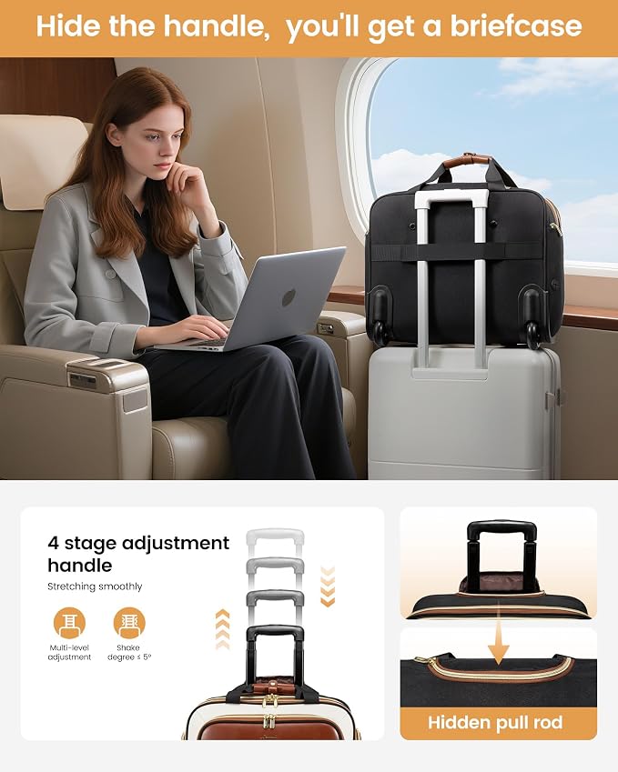 LOVEVOOK Rolling Laptop Bag Women, 17.3 Inch Laptop Briefcase with Wheels for Work Travel Business, Underseat Carry On Luggage Case,Khaki-Apricot