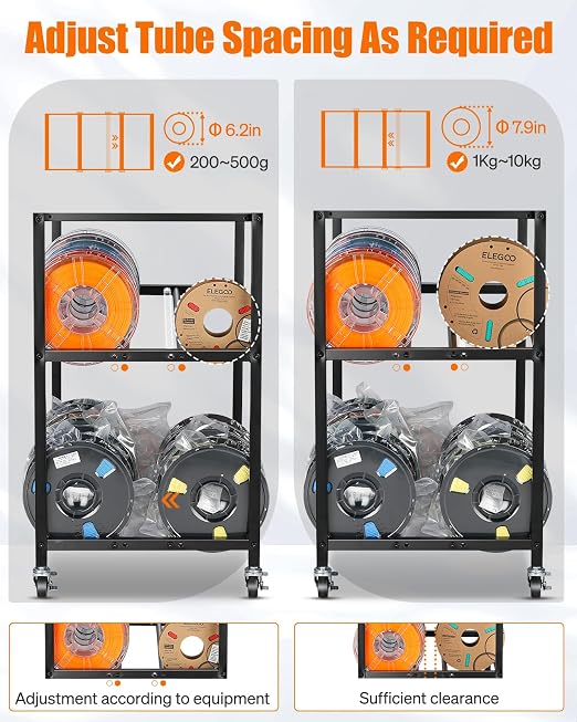 3D Printer Filament Storage Rack- Rolling Filament Spool Holders Racks with Wheels, Heavy Duty Metal Shelf for PLA/ABS/TPU/Nylon, Filaments Organzied for 3D Printing Studio, Office Workshop (Black)