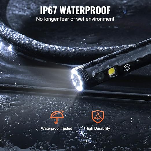 VEVOR Endoscope Camera with Light, Dual Lens Borescope with 49.2FT Semi-Rigid Cable, 4.3" Screen 1080P Inspection Camera, 8 + 1 LED Lights, 4X Zoom, IP67 Waterproof Snake Camera for Auto, Plumbing