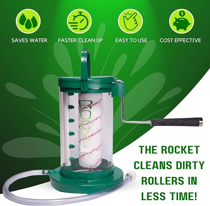 The Rocket Paint Roller Cleaner - Professional Hands-Free Roller Cover Washer for 9 Inch Rollers, Water-Powered Cleaning Tool for Contractors & DIY Painters