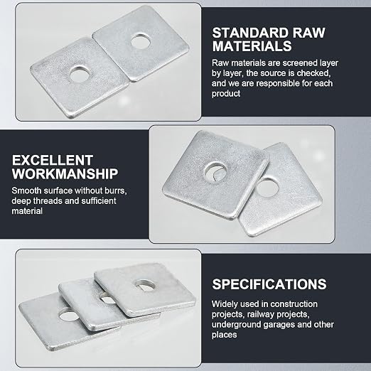 Yaocom 30pcs Galvanized Square Washers Plate 5/8" ID, 3X 3 Od 1/8" Thickness Heavy Duty Steel Gasket Flat Washers Nut Anti-loosening Plate Fastener for Construction and Industrial Equipment