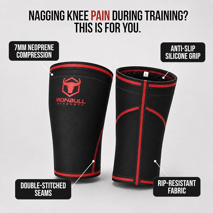Iron Bull Strength Knee Sleeves 7mm (1 Pair) - Compression Brace & Knee Sleeve For Weightlifting, Powerlifting & Cross Training - Knee Support for Squats - Men & Women