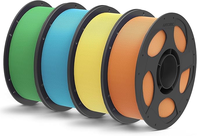 ANYCUBIC Matte PLA Filament Bundle 4KG, 3D Printing PLA Filament 1.75mm Dimensional Accuracy +/- 0.03mm, 1KG Reusable Spool, Green + Sky Blue + Yellow + Orange
