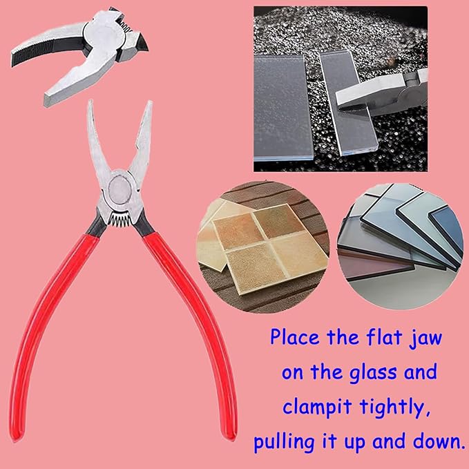 2 Pcs Glass Running Pliers and Breaker Grozer Pliers Set with Rubber Tips for Stained Glass, Mosaics, Heavy Duty Glass Cutting, and Crafting Projects – Professional Glass Cutting Tools
