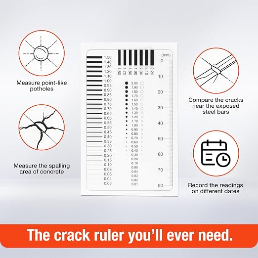 Concrete Crack Width Ruler, Clear Crack Width Gauge High-Precision Measurement Tool for Precise Inspection of Surface Defects (1 Piece)