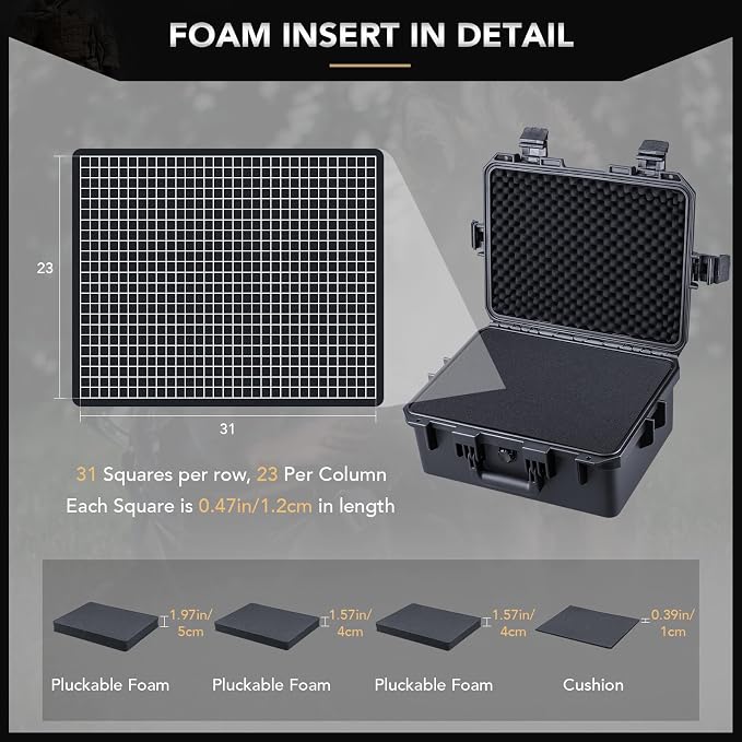 Lykus HC-4021 Waterproof Hard Case with Customizable Foam Insert, Interior Size 15.55x11.61x7.09 in, Suitable for electronics and more