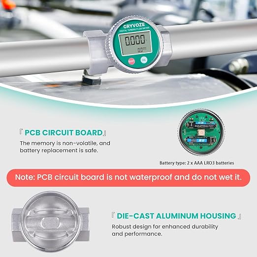 Waterproof 2 Inch Water Flow Meter, 16–160 GPM Digital Turbine Flowmeter with NPT Thread, Measures Flow Rate and Total Gallons for Hot/Cold Water, Pool, Fuel, and Other High-Capacity Liquids