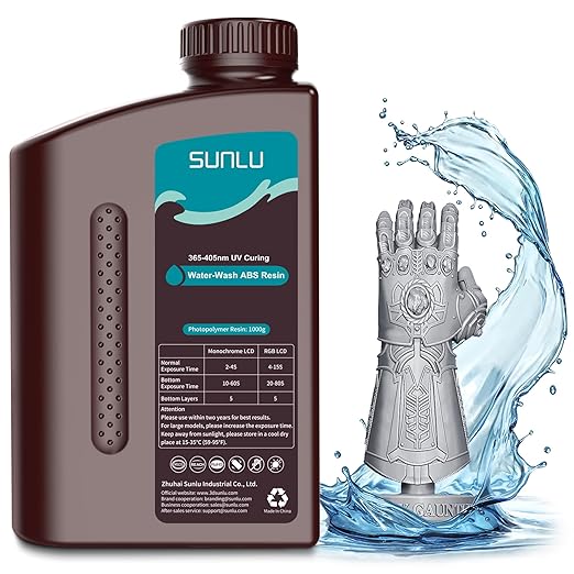 SUNLU 1000g Water-Wash ABS Resin, Combines Features of ABSLIKE Resin & Water Washable Resin, Non Brittle, High Precision, Low Shrinkage, Fast Curing 3D Resin for LCD DLP SLA 3D Printers, 1KG Grey
