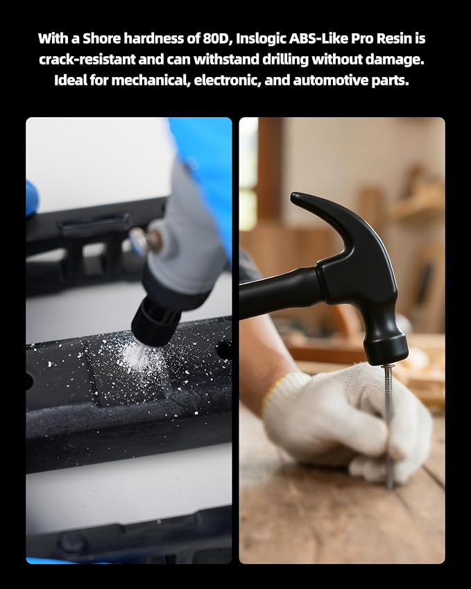 Inslogic ABS-Like Pro Resin 1kg, High Toughness 3D Printer Resin/UV Resin, Fast Curing & Low Odor, Ultra-High Precision Matte Finish for Miniatures, Prototyping & Functional Parts (Grey)