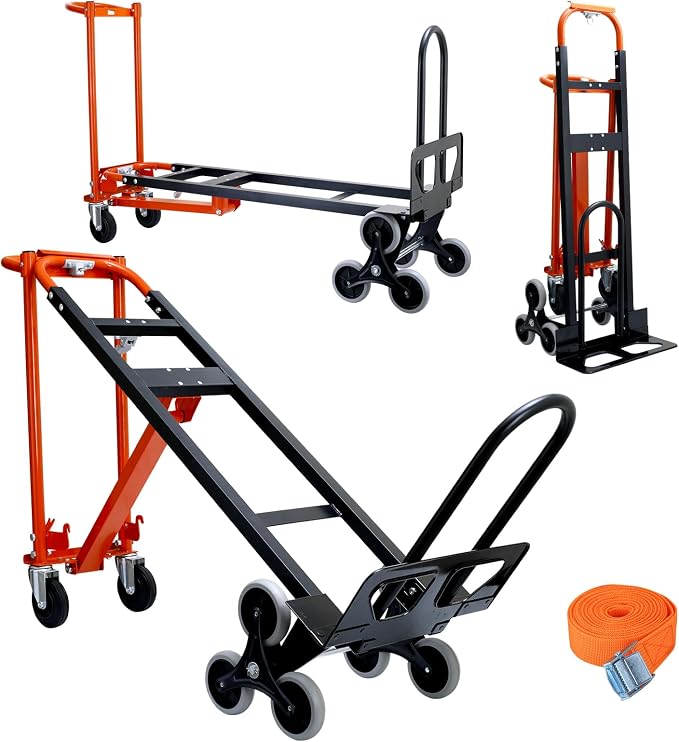 3 in 1 Industrial Convertible Hand Truck,1000 LBS Capacity Stair Climbing Dolly Cart,Heavy Duty Hand Truck Dolly Cart with Dual Handles for Home,Moving,Transport,Warehouse,Office(Orange)