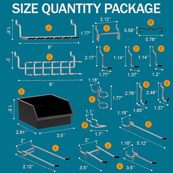 Pegboard Kit with Accessories,Includes 2 Pack 16" X 36" Steel Pegboard and 180 PCS Varied Accessories,can be Used for Tool Storage and Garage Organization. (Black Box)