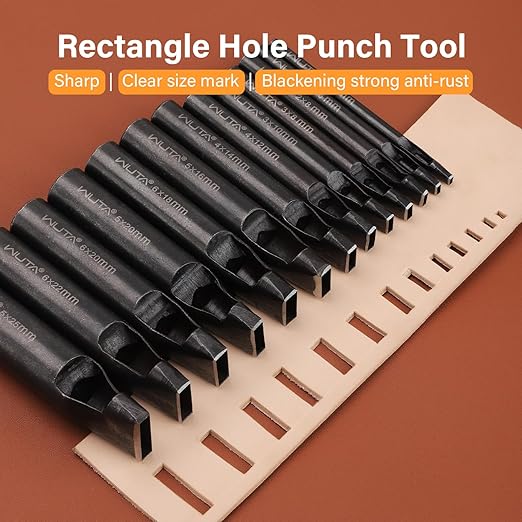 WUTA Rectangle Leather Hole Punch, High Carbon Steel Punching Tool, Hollow Punch Cutter for Leather Belt & DIY Crafting (5 * 16mm, 1PC)
