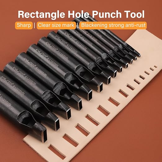 WUTA Rectangle Leather Hole Punch, High Carbon Steel Punching Tool, Hollow Punch Cutter for Leather Belt & DIY Crafting (2 * 8mm, 1PC)