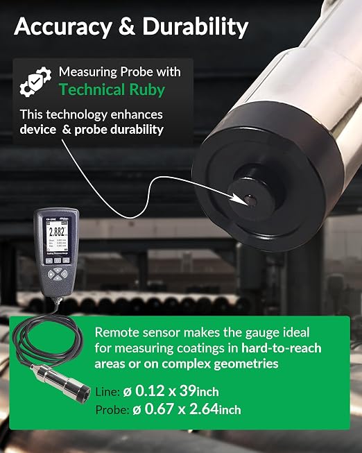 Coating Thickness Gauge CM-208Z – 0-3000µm (0-120 mils) Industrial Paint Thickness Meter, 0.001mil Resolution, External Probe, Fe/NFe Auto Detection, USB Data Export