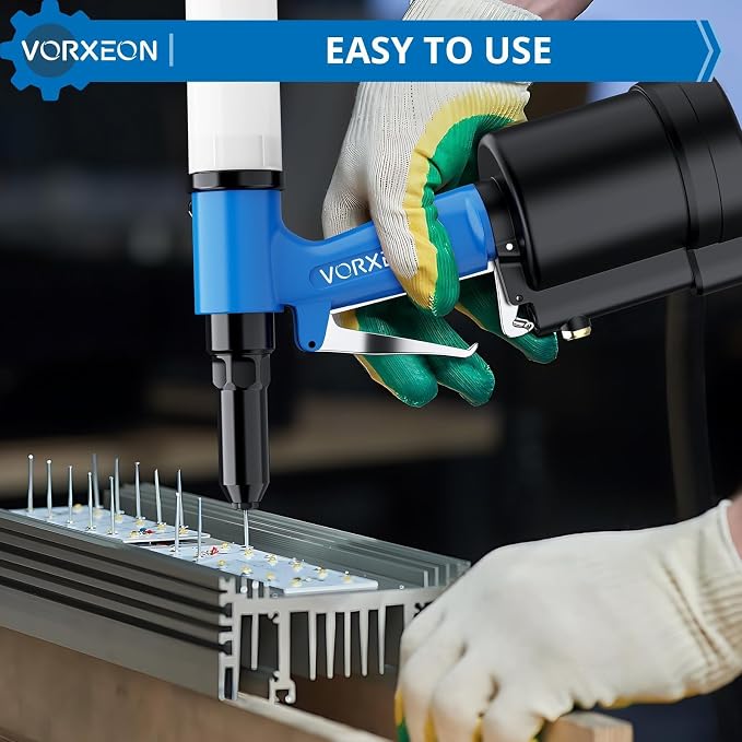 Air Rivet Gun Pneumatic with 500 Blind Rivets Aluminum Kit Pop Air Riveter Pulling Pressure 3097 lbf Heavy Duty Pneumatic Tool 3/32", 1/8", 5/32", 3/16" and 1/4" NPT