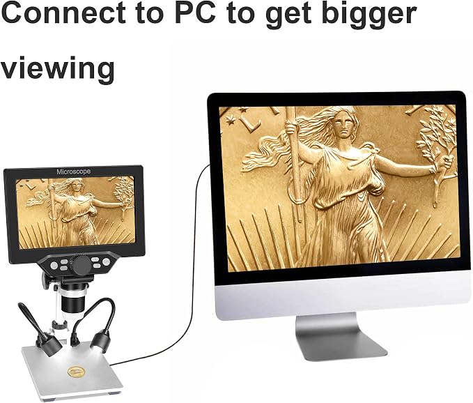 7" LCD Digital Microscope for Adults, 1200X Coin Magnifier with Screen, 12MP 1080P USB Camera, Metal Stand, 8 LED Lights, PC View for Soldering and PCB Repair