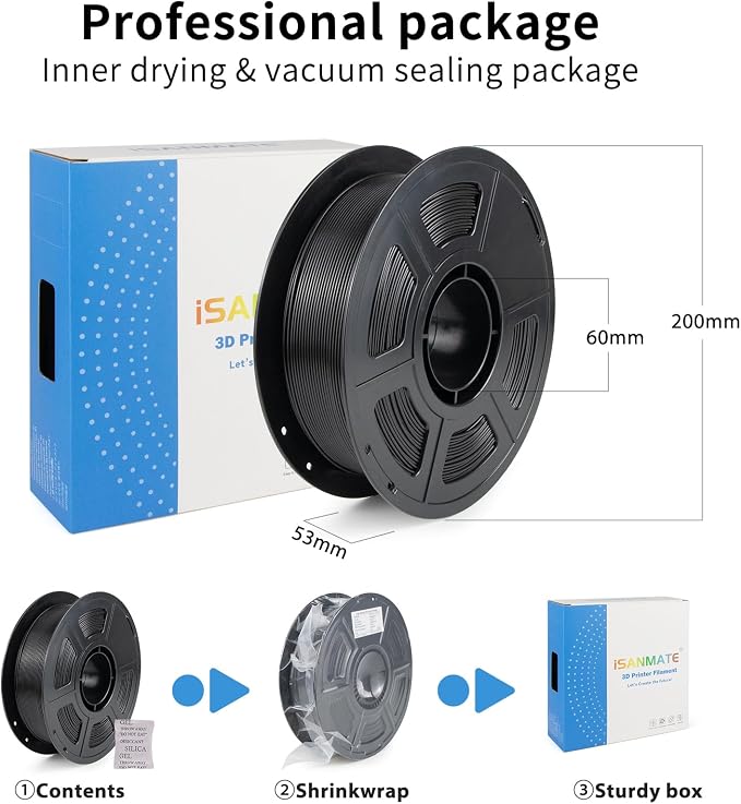 iSANMATE Rapid PLA Filament 1.75mm Black 10KG, 3D Printer Filament Bundle, Dimensional Accuracy ±0.02mm, for Bambu Lab 3D Printers, AMS, AMSLite