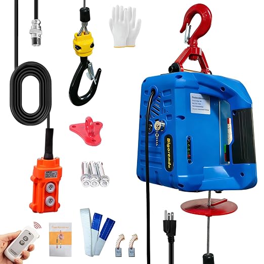 3-in-1 Electric Hoist Winch,1100lb Capacity, Portable Electric Power Winch with Wire Wireless Remote Control,110V Electric Hoist Crane,26FT Lifting Height,for Warehouse,Garage,Lifting Towing
