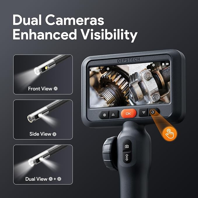 DEPSTECH DS650 Dual Lens Articulating Borescope Camera with Light 5FT and 10FT