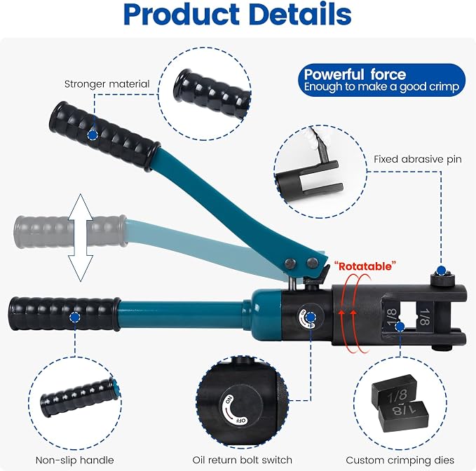 Muzata Upgraded Custom Cable Railing Crimping Tool Hydraulic Crimper Hydraulic Crimping Tool for 1/8" 5/32" 3/16" Stainless Steel Cable Railing Kit Wire Rope Swaging Kit CT01