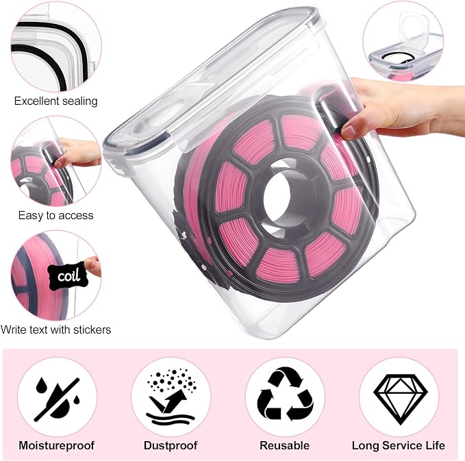 Blushtier 12 Pcs Large Filament Storage Box with Lids 3D Printer Dryer Clear Box Portable Storage with Label for 3D Printing Filaments Sealing and Protection 9.76 * 9.64 * 4.5inch