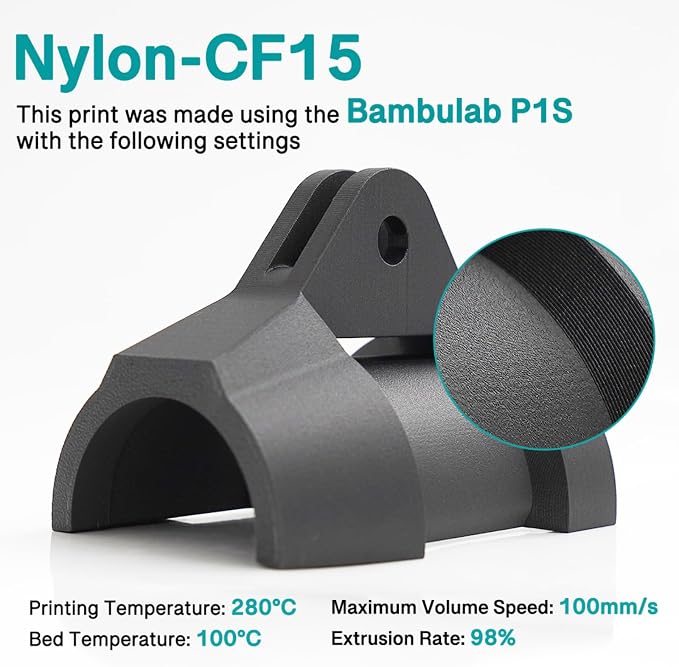 YXPOLYER Carbon Fiber Nylon Filament 3D Printer Filament PA6-CF Filament 1.75mm 1kg with PC Spool, PA6 CF 3D Printing Filament