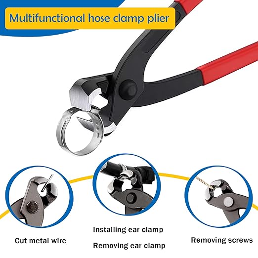 115Pcs 10-Sizes 304 Stainless Steel Single Ear Hose Clamps with Ear clamp plier 6-28.6mm Crimp Hose Clamps Assortment Kit for Auto/Home Appliance/Pipe/Fuel Line Stepless hose clamp with pincer